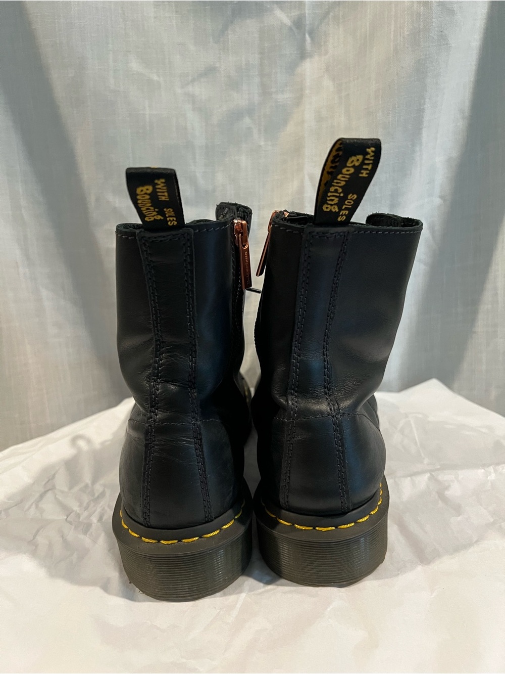 Dr. Martens Black Leather Pascal Combat boots with rose gold hardware - Picture 2 of 10
